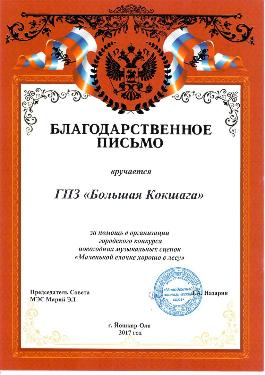Благодарственное письмо от Молодежного экологическо союза Республики Марий Эл